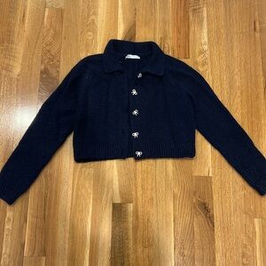 Navy Cardigan with Bow Buttons